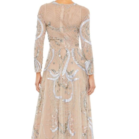 MAC DUGGAL 5217 LONG SLEEVE EMBELLISHED ILLUSIONS NECK NUDE GOWN sz 8 - Picture 4 of 5